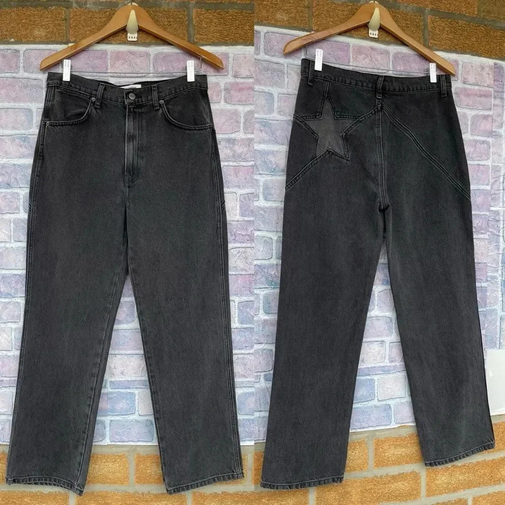 Reformation Star Jeans High Waist Black Grey Straight Leg size 30